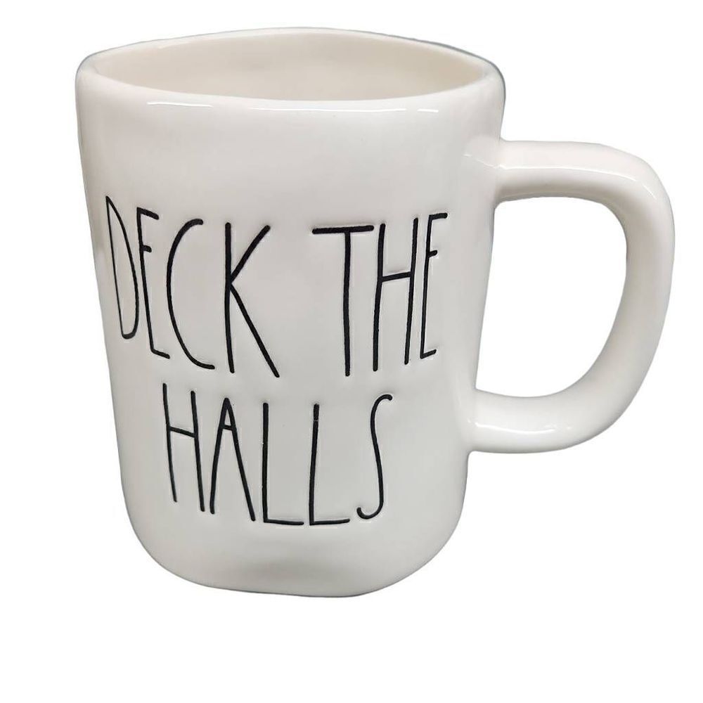 Rae Dunn White Black Deck the Halls Christmas Holiday Mug